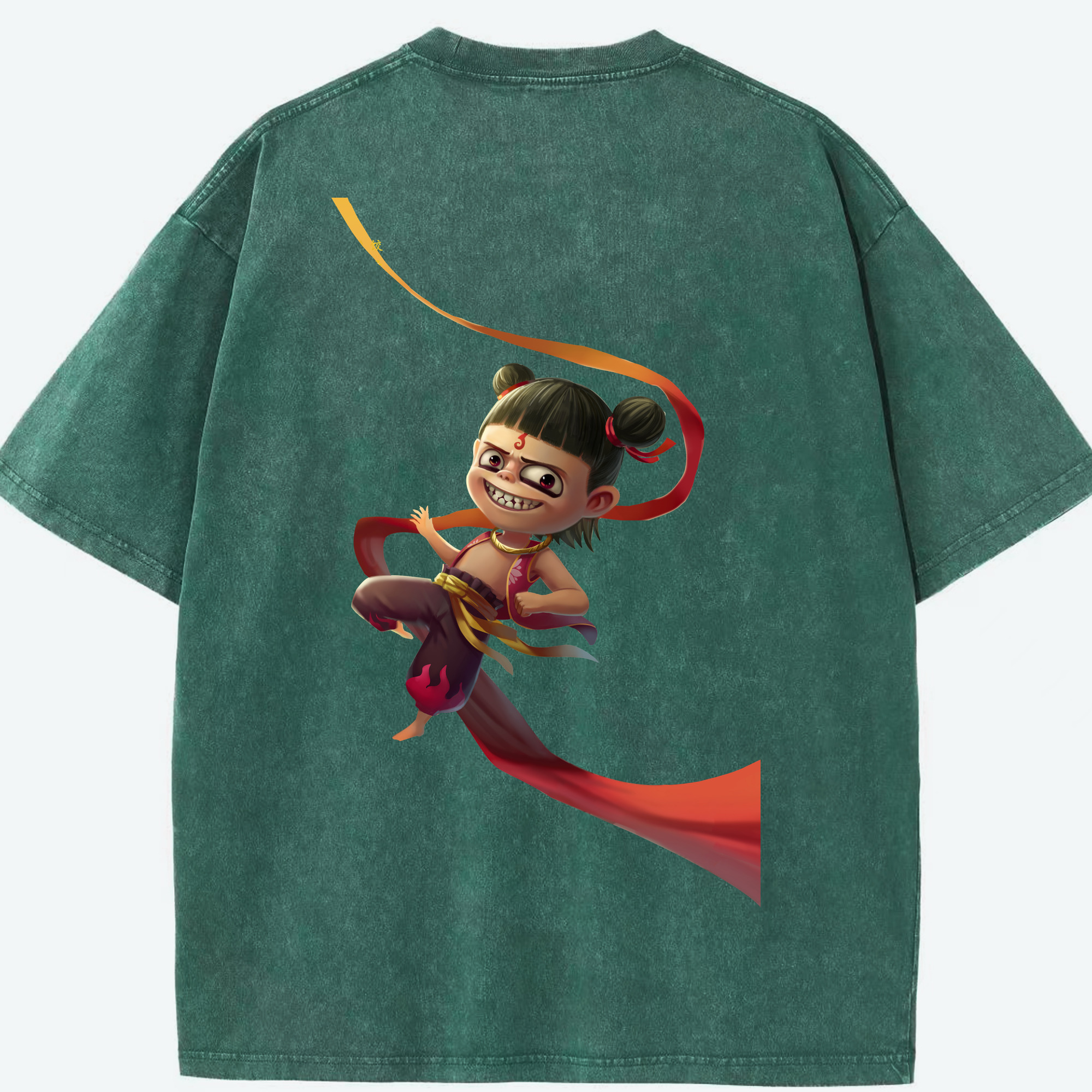 （画像用） Ne Zha 2 ナタ 魔童の大暴れ 綿100% ヴィンテージ風 半袖Tシャツ（背面プリント）